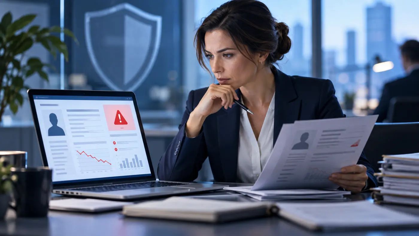 Alıcı hakkında olumsuz bilgi alan risk yöneticisinin yeni satış kararını değerlendirmesini anlatan görsel